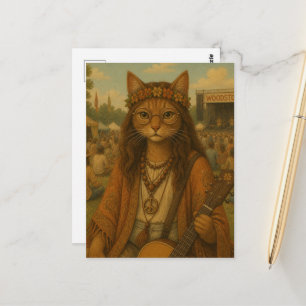 Die Hippie-Katze Postkarte