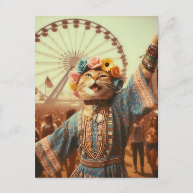 Die Hippie Kitty Postcard Postkarte (Vorderseite)