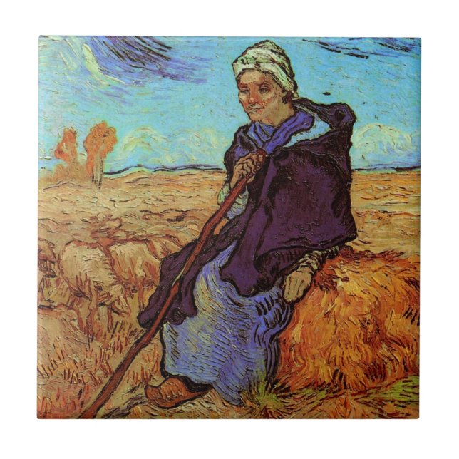 Die Hirtin (nach Millet) von Vincent van Gogh Fliese (Vorderseite)