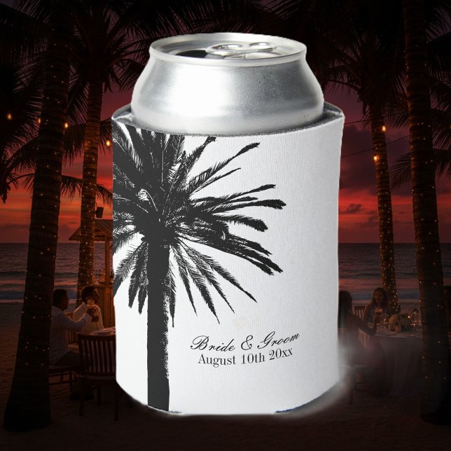 Die Hochzeit am Strand mit schwarz-weißen Palmen k Dosenkühler (Elegant beach wedding can cooler with palm trees)