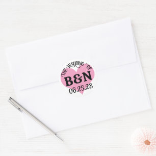 DIE HOCHZEIT DEINES Monogramms & Datum Rosa Herz Runder Aufkleber