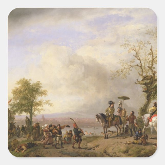 Die Hochzeit der Bauern Quadratischer Aufkleber (Vorderseite)