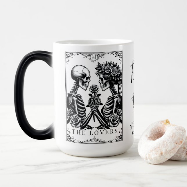 Die Hochzeit der Lovers Tarot Card Skelettons Mono Verwandlungstasse (Mit Donut)