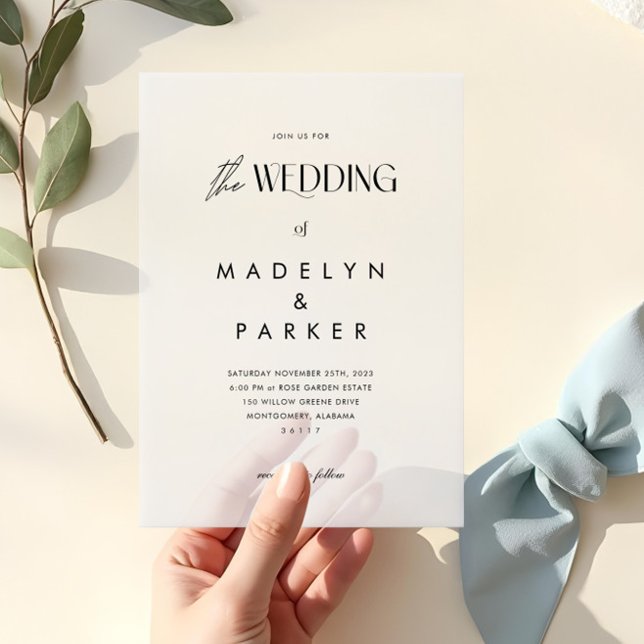 Die Hochzeit der Minimal Modern Black Script Hochz (The Wedding of Minimal Modern Black Script Wedding Vellum Invitations)