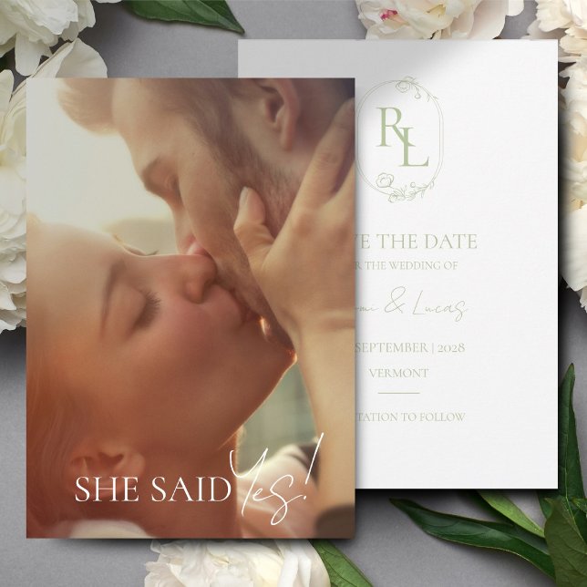 Die Hochzeit der weißen grünen Blütenmonogramm spe Ankündigung (Von Creator hochgeladen)