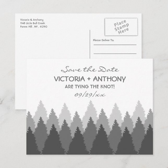 Die Hochzeit des Grauwaldes spart das Datum Postkarte (Vorne/Hinten)