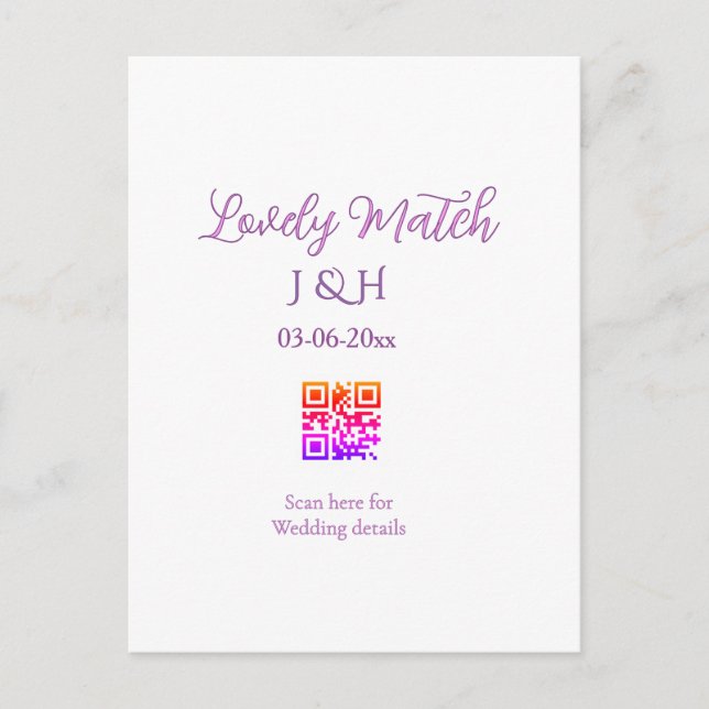 Die Hochzeit des Paares QR-Code-Scan-Detail Postkarte (Vorderseite)