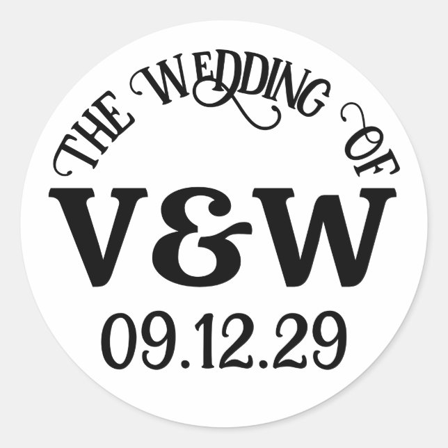 DIE HOCHZEIT Ihrer Monogrammanfangsbuchstaben und  Runder Aufkleber (Vorderseite)