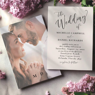 Die Hochzeit von Kalligrafie Beige & Schwarze Hoch Einladung