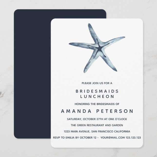 Die Hochzeit von Luncheon bei der Blue Starfish Br Einladung (Vorne/Hinten)