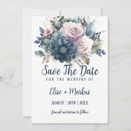 Die Hochzeit von Navy Blue Blush Pink Roses rettet Einladung