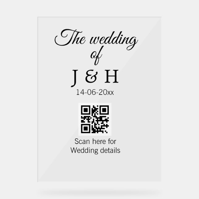 Die Hochzeit von Pärchennamen QR Code Scan Detail Acrylschild (Vorderseite)