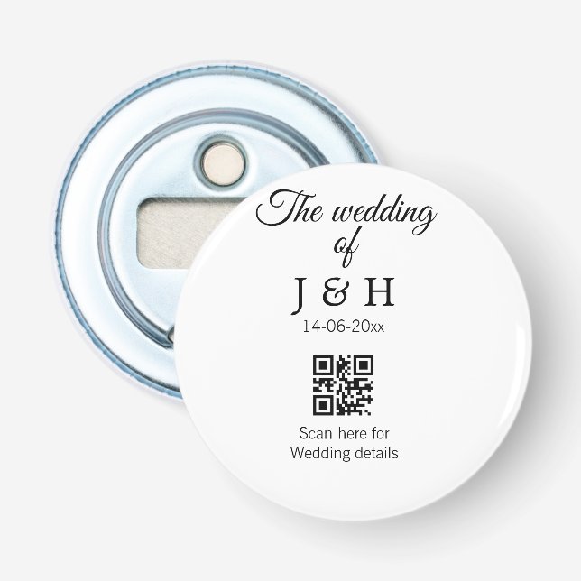 Die Hochzeit von Pärchennamen QR Code Scan Detail Flaschenöffner (Vorderseite)