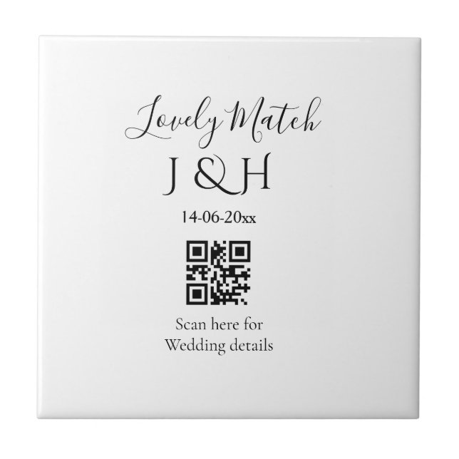 Die Hochzeit von Pärchennamen QR Code Scan Detail Fliese (Vorderseite)