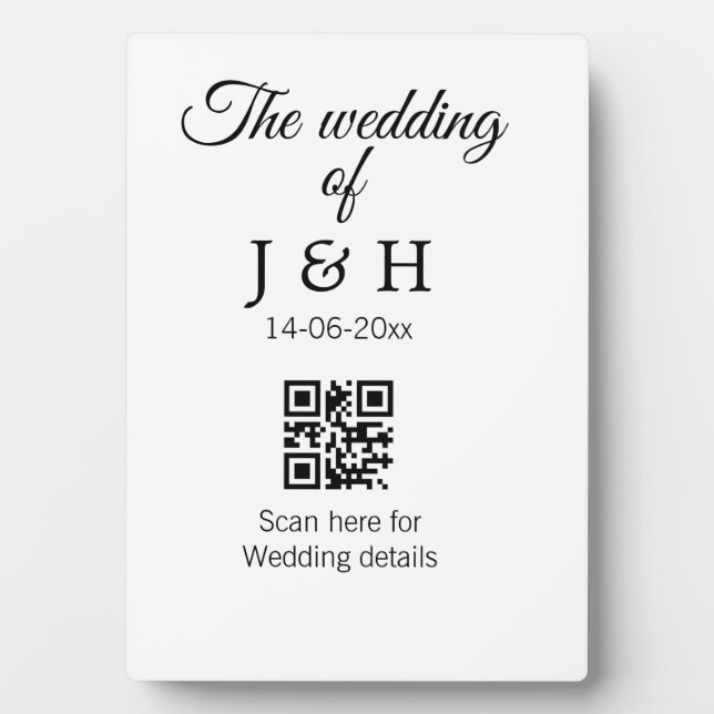 Die Hochzeit von Pärchennamen QR Code Scan Detail Fotoplatte (Vorderseite)