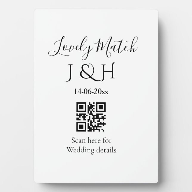 Die Hochzeit von Pärchennamen QR Code Scan Detail Fotoplatte (Vorderseite)