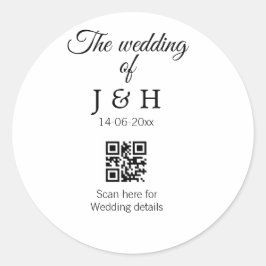 Die Hochzeit von Pärchennamen QR Code Scan Detail Runder Aufkleber