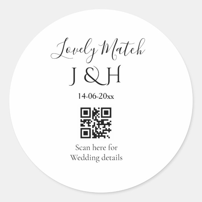 Die Hochzeit von Pärchennamen QR Code Scan Detail Runder Aufkleber (Vorderseite)