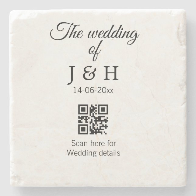 Die Hochzeit von Pärchennamen QR Code Scan Detail Steinuntersetzer (Vorderseite)