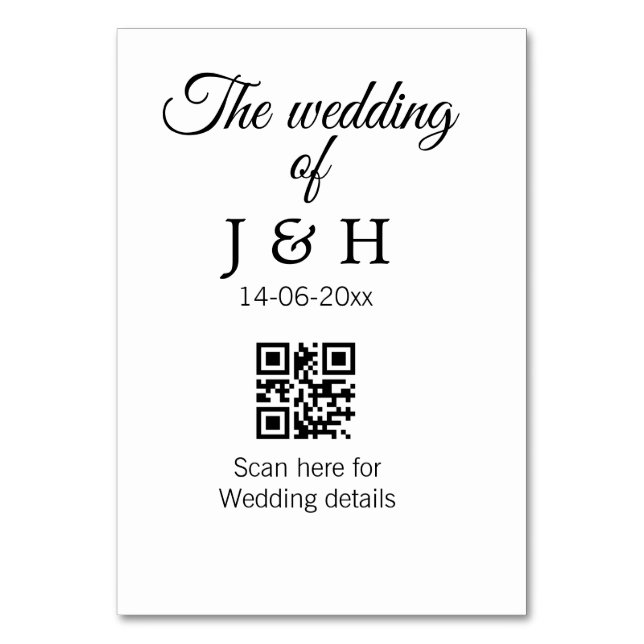 Die Hochzeit von Pärchennamen QR Code Scan Detail Tischnummer (Vorderseite)