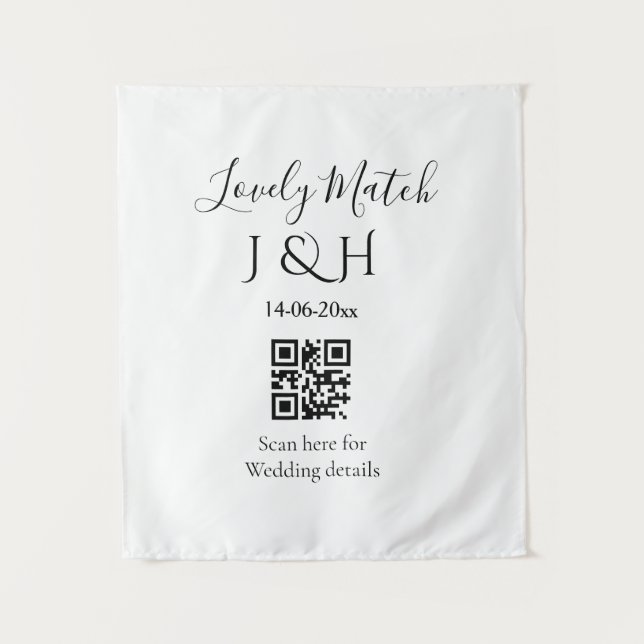 Die Hochzeit von Pärchennamen QR Code Scan Detail Wandteppich (Vorderseite)