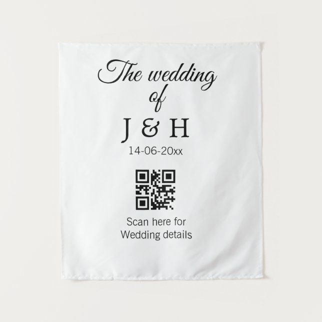 Die Hochzeit von Pärchennamen QR Code Scan Detail Wandteppich (Vorderseite)