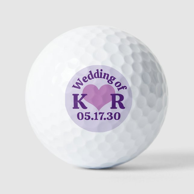 DIE HOCHZEIT VON Purpurrotem Herz & Monogramm-Init Golfball (Vorderseite)