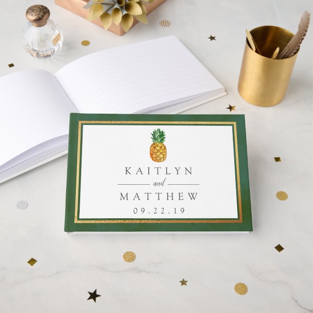 Die Hochzeitskollektion der Ananas mit tropischen  Gästebuch (Vorderseite Offen)