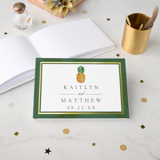Die Hochzeitskollektion der Ananas mit tropischen  Gästebuch (Vorderseite Offen)