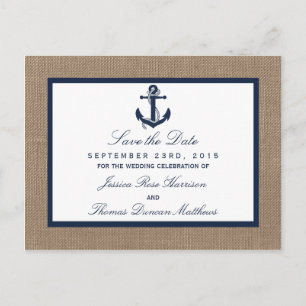 Die Hochzeitskollektion der Marine auf Burlap Beac Ankündigungspostkarte