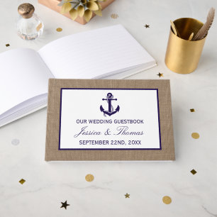 Die Hochzeitskollektion der Marine auf Burlap Beac Gästebuch