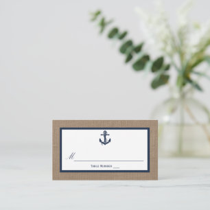 Die Hochzeitskollektion der Marine auf Burlap Beac Platzkarte