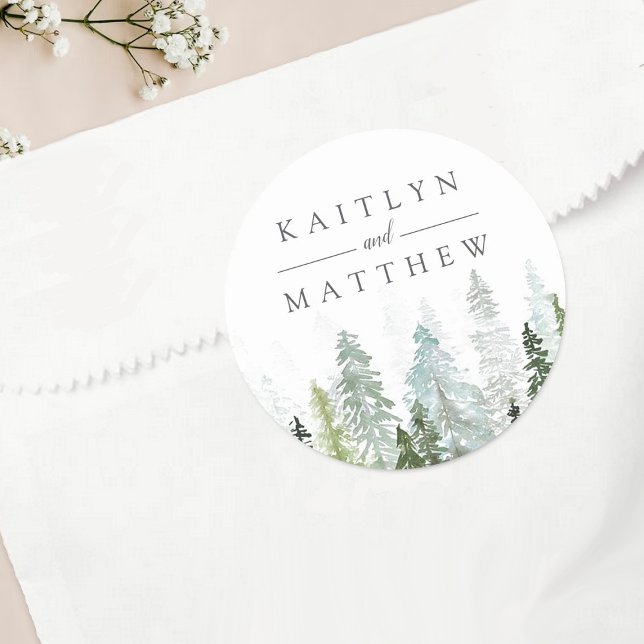 Die Hochzeitskollektion der Pinienwälder Runder Aufkleber (Von Creator hochgeladen)