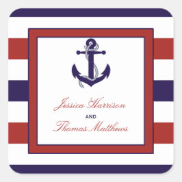 Die Hochzeitskollektion der roten und der Marine Quadratischer Aufkleber