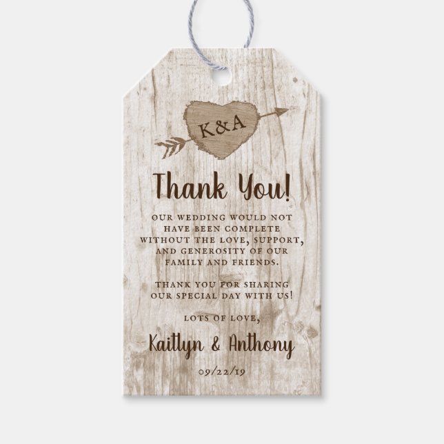 Die Hochzeitskollektion des Carved Heart Tree Geschenkanhänger (Vorderseite)