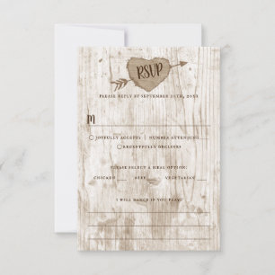 Die Hochzeitskollektion des Carved Heart Tree RSVP Karte
