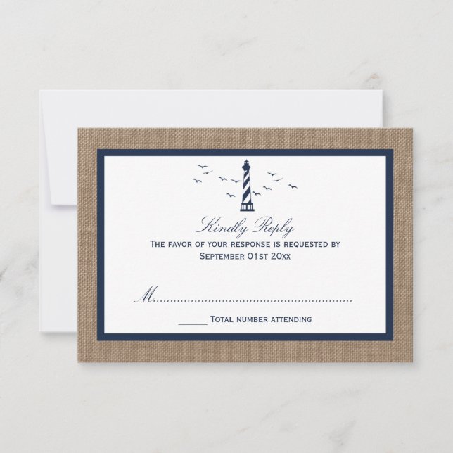 Die Hochzeitskollektion des Nautical Lighthouse Bu RSVP Karte (Vorderseite)