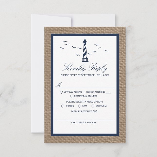Die Hochzeitskollektion des Nautical Lighthouse Bu RSVP Karte (Vorderseite)