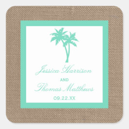 Die Hochzeitskollektion des tropischen Palmen Tree Quadratischer Aufkleber