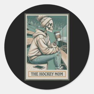 Die Hockey-Mutter-Skelett-Tarotkarte (1)  Runder Aufkleber