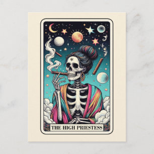 Die Hohepriesterin Tarot Kunst rauchendes Skelett Postkarte