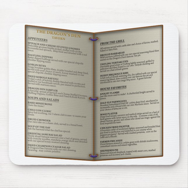 Die Höhlen-Taverne-Menü des Drachen Mousepad (Vorne)
