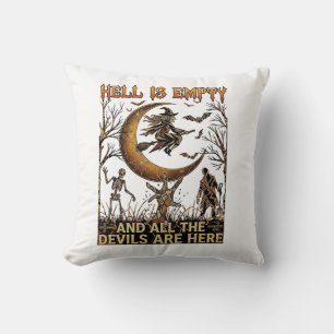 Die Hölle ist leer Halloween Hexe Mondsichel Skele Kissen