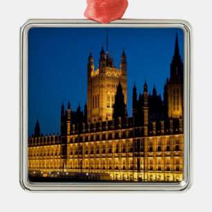 Die Houses of Parliament bei Nacht in der Stadt Silbernes Ornament