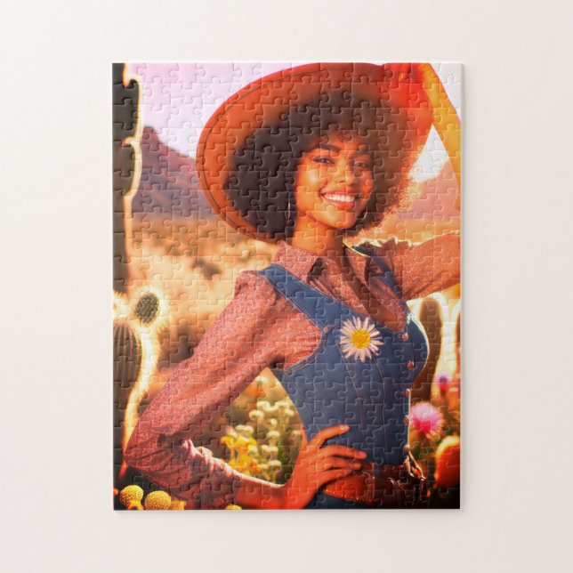 Die hübsche Frau in der blühenden Wüste Erwachsene Puzzle (Vertikal)