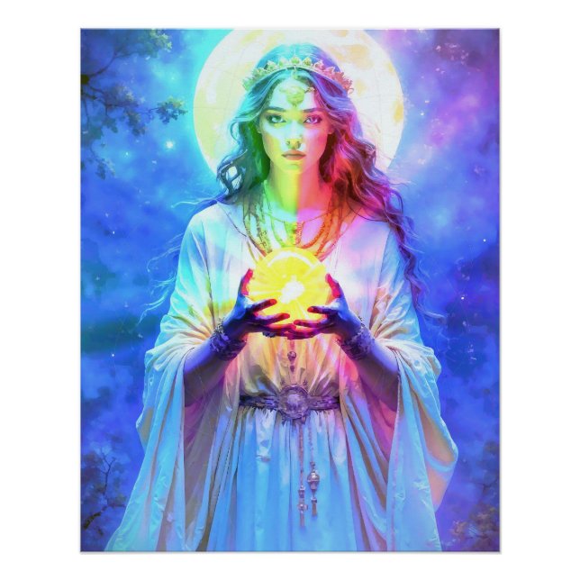 Die hübsche Wahrsagerin im Glanz der Kristallkugel Poster (Vorderseite)