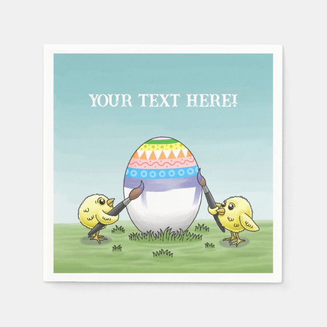 Die Hühner malen ein buntes Osterei Serviette (Vorderseite)