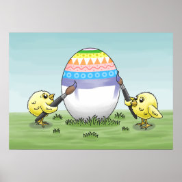 Die Hühner malen ein Osterei Poster
