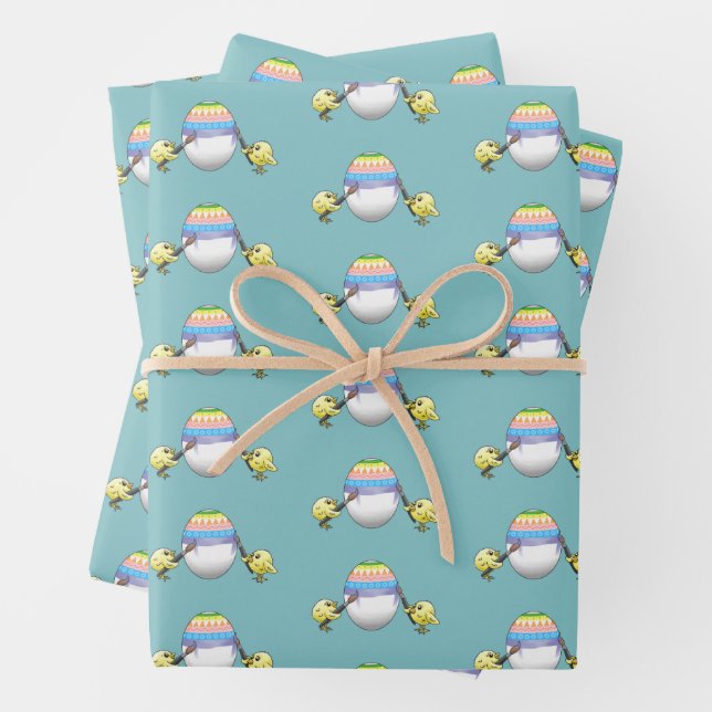 Die Hühner malen ein schönes Osterei Geschenkpapier Set (Beispiel)