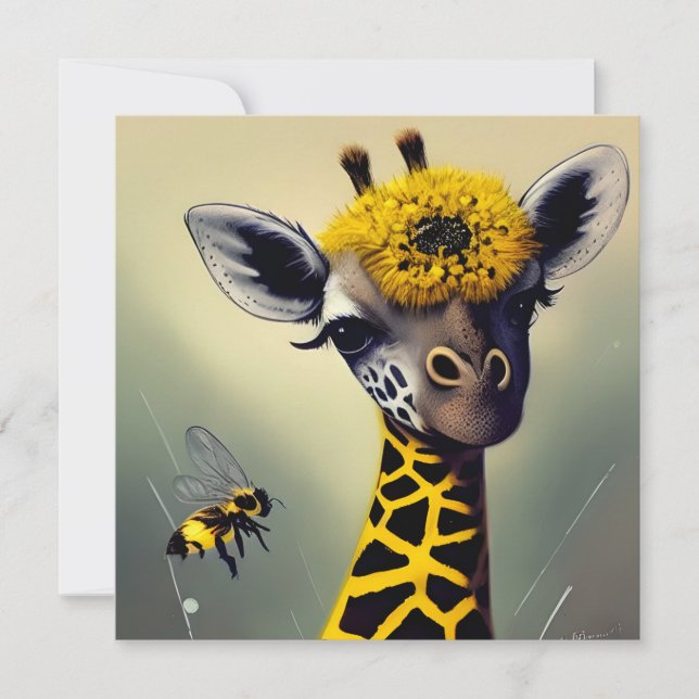 Die Hummel Giraffe Whimsical Digital Art Karte (Vorderseite)
